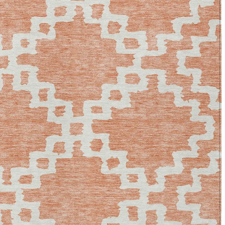 9' X 12' Salmon And Ivory Geometric Washable Indoor Outdoor Area Rug