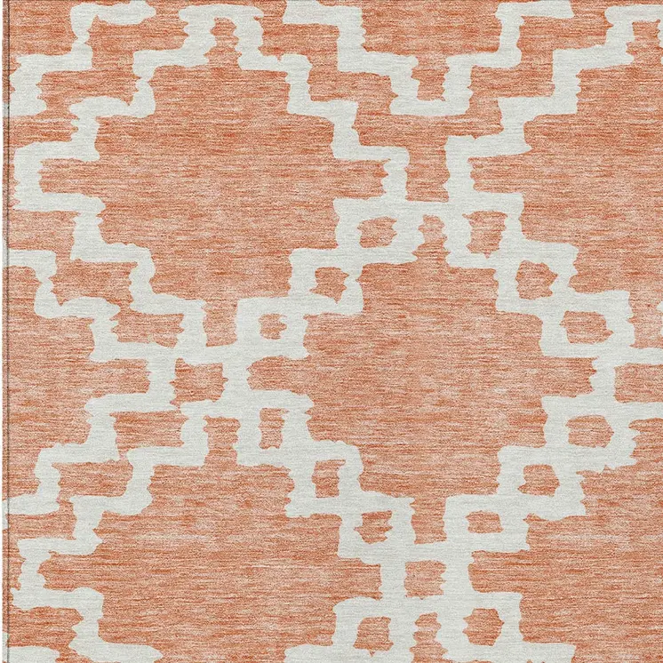 10' X 14' Salmon And Ivory Geometric Washable Indoor Outdoor Area Rug