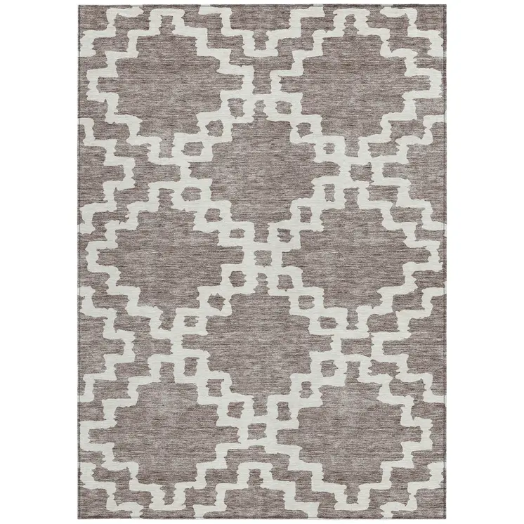 5' X 8' Taupe And Ivory Geometric Washable Indoor Outdoor Area Rug