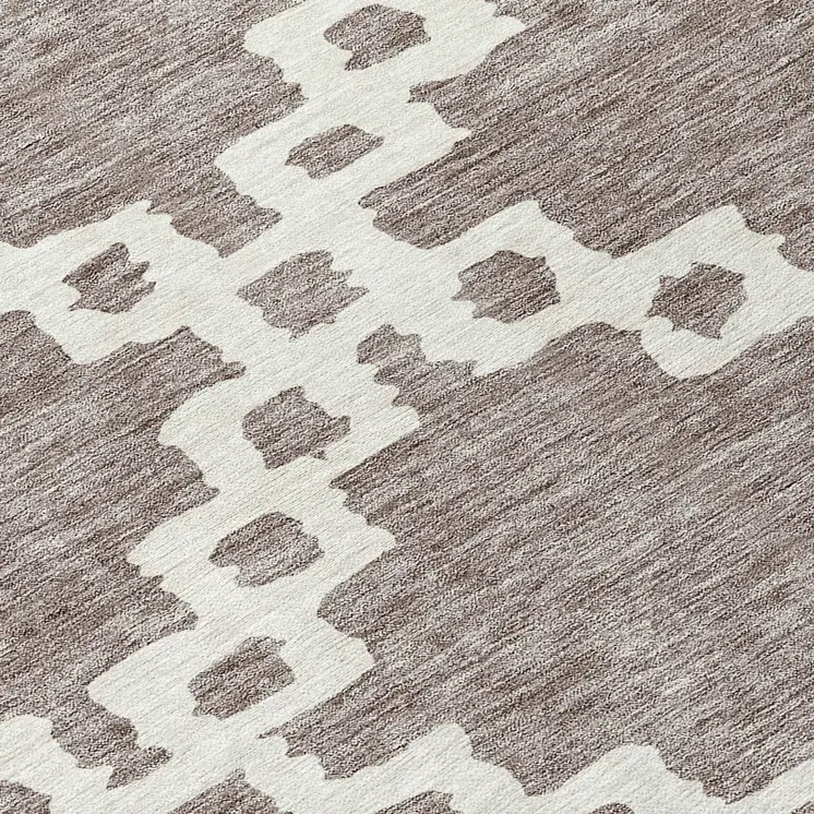 8' Taupe And Ivory Round Geometric Washable Indoor Outdoor Area Rug