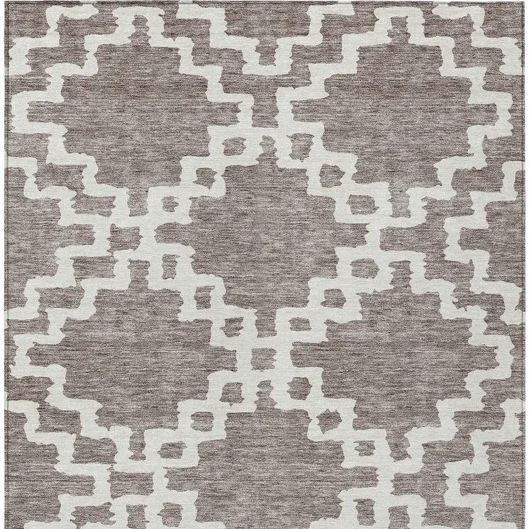 9' X 12' Taupe And Ivory Geometric Washable Indoor Outdoor Area Rug