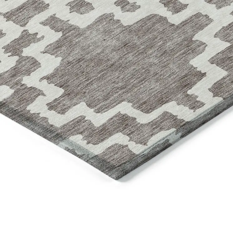 9' X 12' Taupe And Ivory Geometric Washable Indoor Outdoor Area Rug