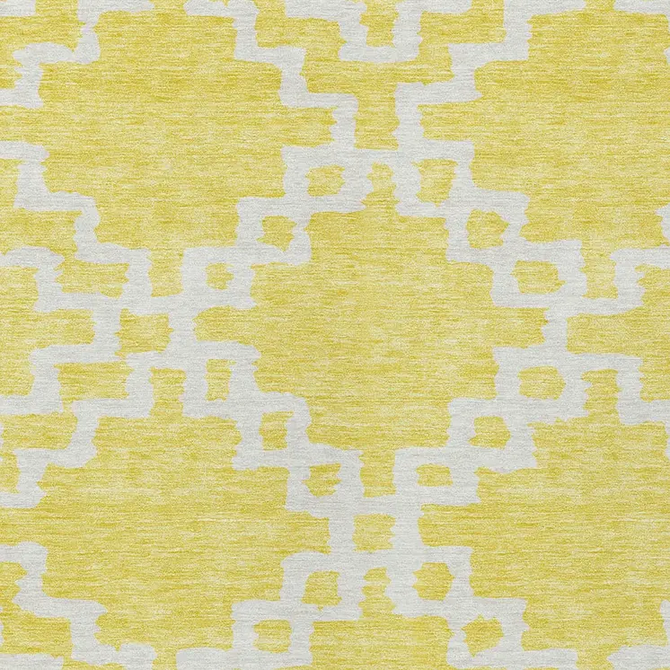 3' X 5' Yellow And Ivory Geometric Washable Indoor Outdoor Area Rug