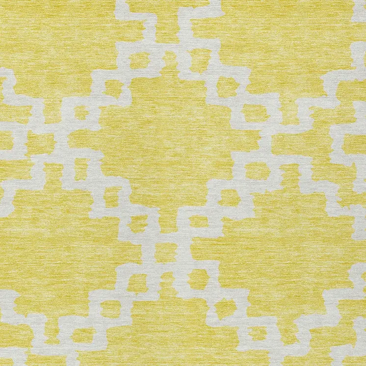 5' X 8' Yellow And Ivory Geometric Washable Indoor Outdoor Area Rug