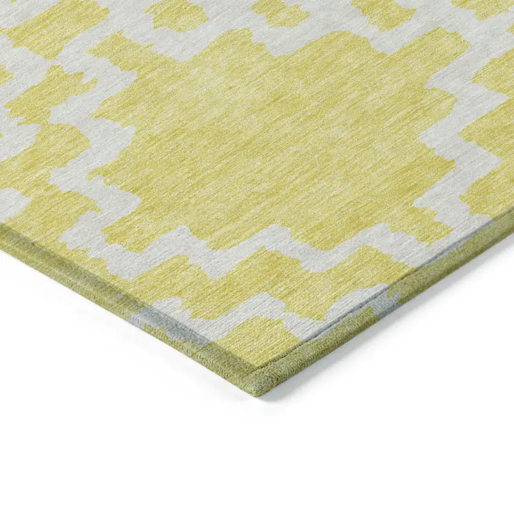 5' X 8' Yellow And Ivory Geometric Washable Indoor Outdoor Area Rug