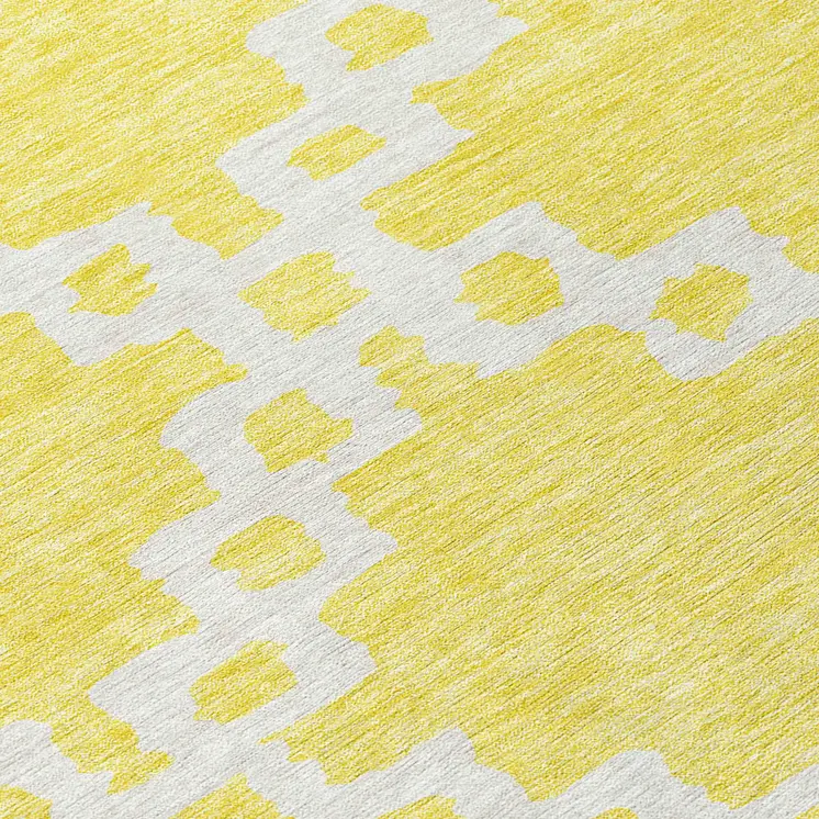 5' X 8' Yellow And Ivory Geometric Washable Indoor Outdoor Area Rug
