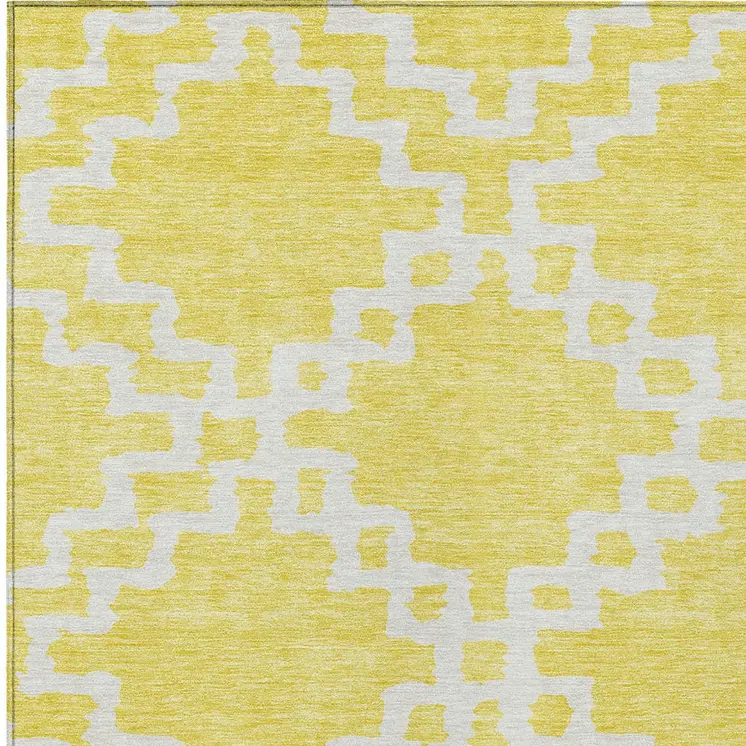 8' X 10' Yellow And Ivory Geometric Washable Indoor Outdoor Area Rug