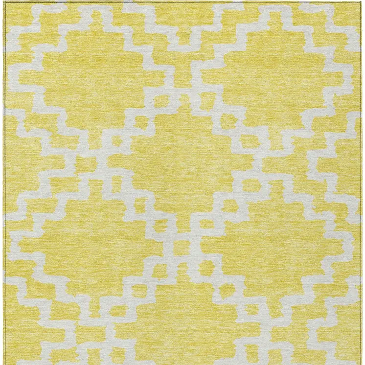 8' X 10' Yellow And Ivory Geometric Washable Indoor Outdoor Area Rug
