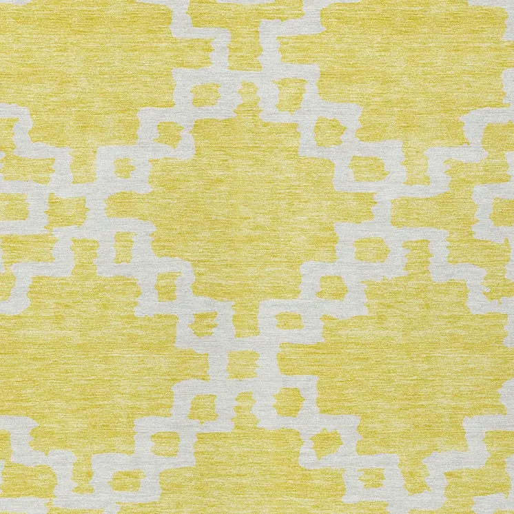 10' X 14' Yellow And Ivory Geometric Washable Indoor Outdoor Area Rug