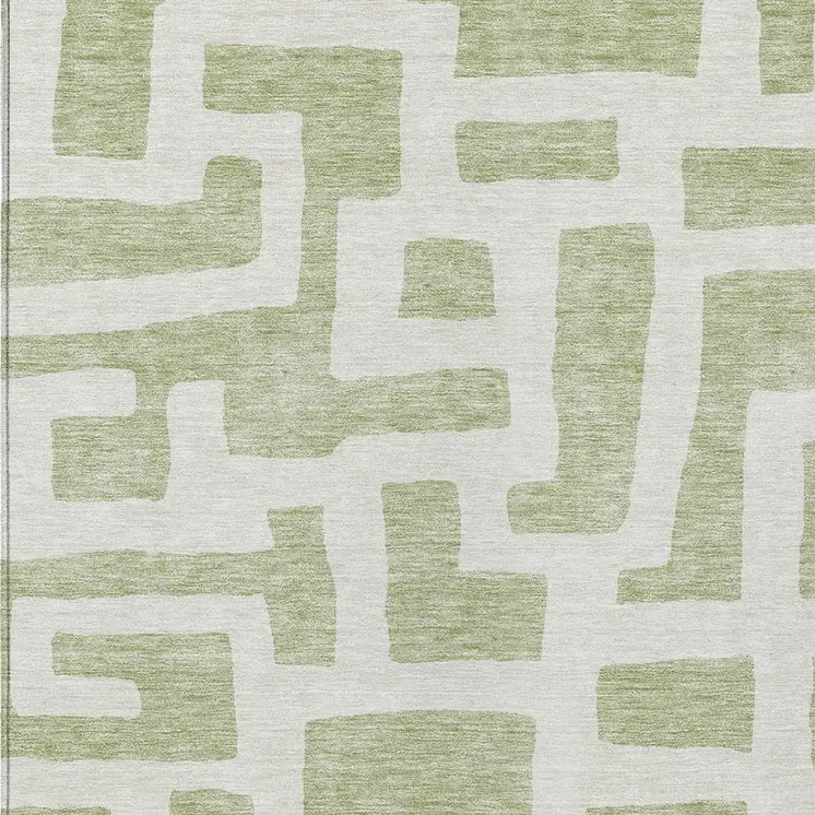 5' X 8' Artichoke Green And Ivory Abstract Washable Indoor Outdoor Area Rug