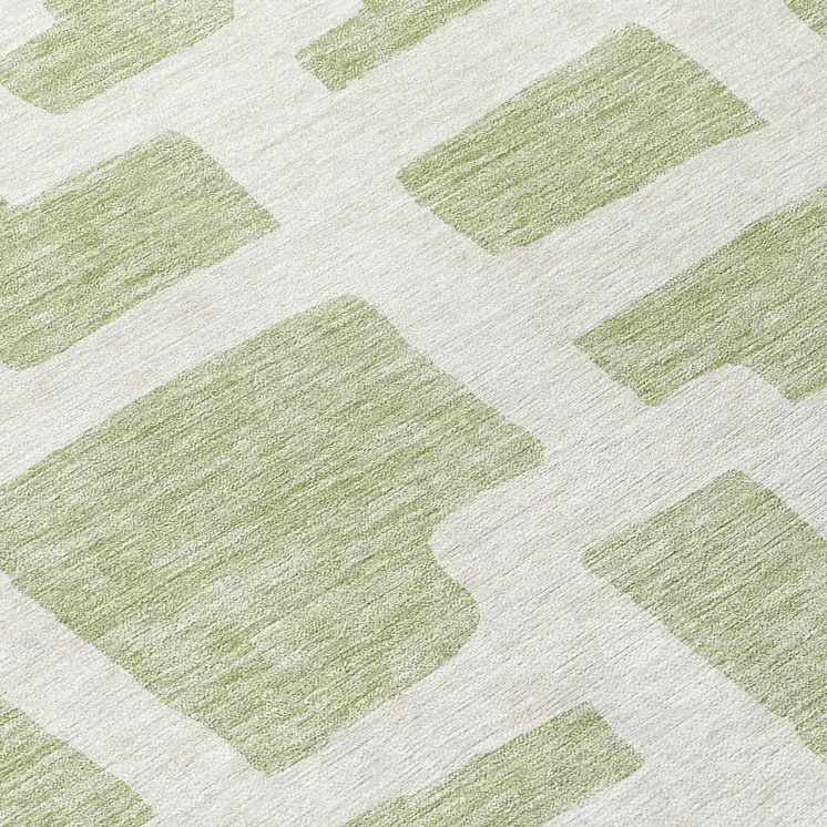 8' Artichoke Green And Ivory Round Abstract Washable Indoor Outdoor Area Rug