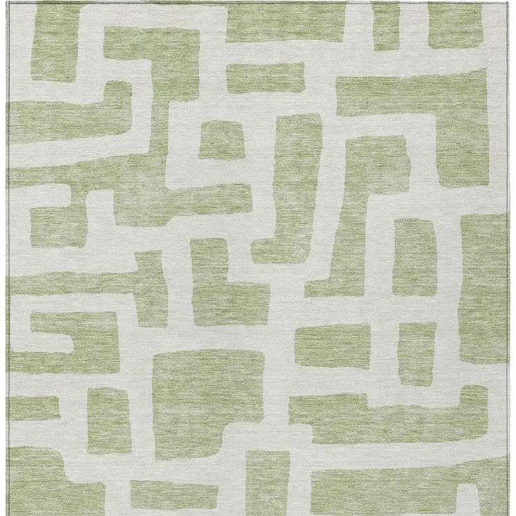 8' X 10' Artichoke Green And Ivory Abstract Washable Indoor Outdoor Area Rug