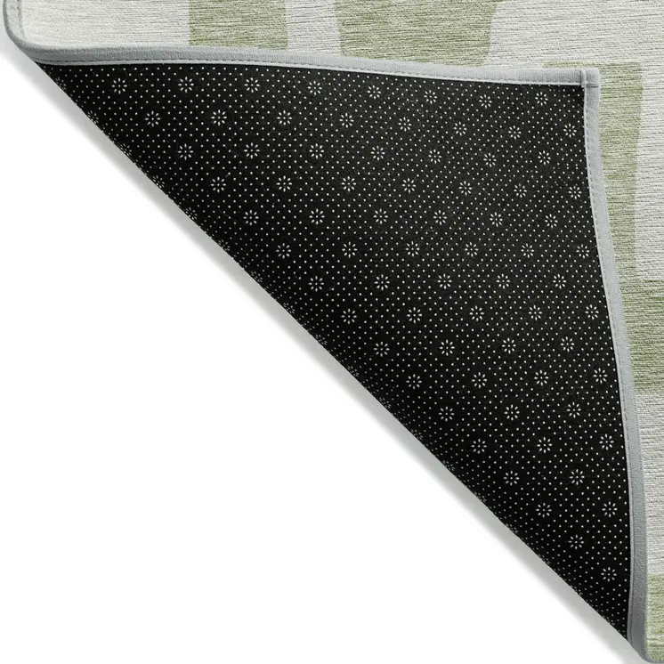 8' X 10' Artichoke Green And Ivory Abstract Washable Indoor Outdoor Area Rug