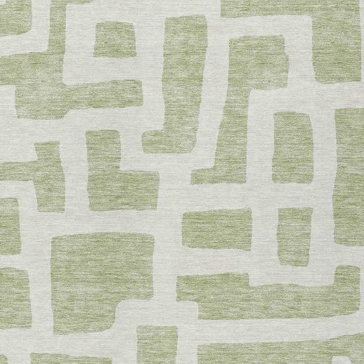 9' X 12' Artichoke Green And Ivory Abstract Washable Indoor Outdoor Area Rug