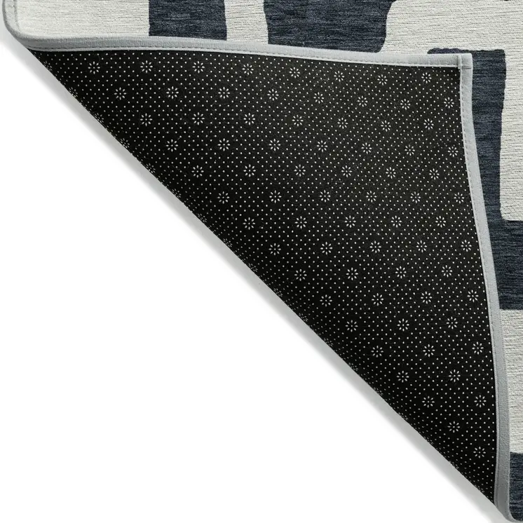 8' X 10' Black And Ivory Abstract Washable Indoor Outdoor Area Rug