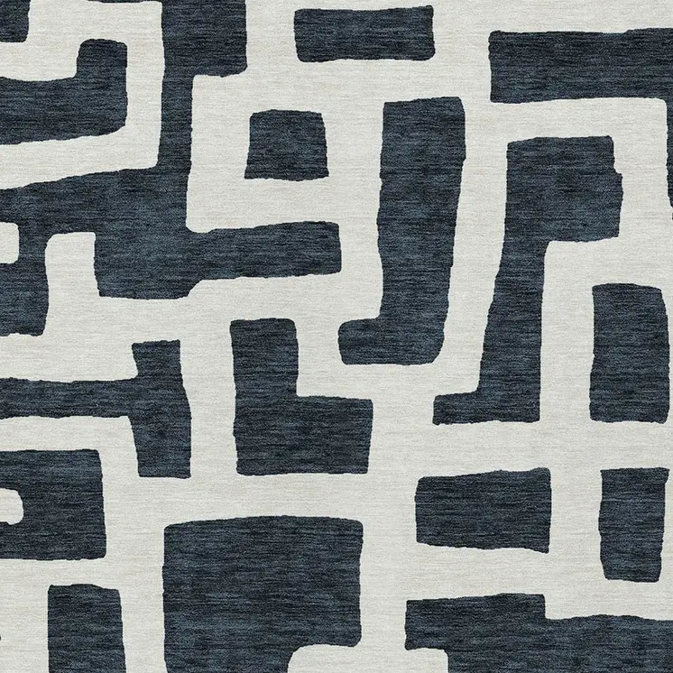 8' X 10' Black And Ivory Abstract Washable Indoor Outdoor Area Rug