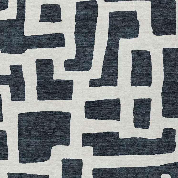 10' X 14' Black And Ivory Abstract Washable Indoor Outdoor Area Rug