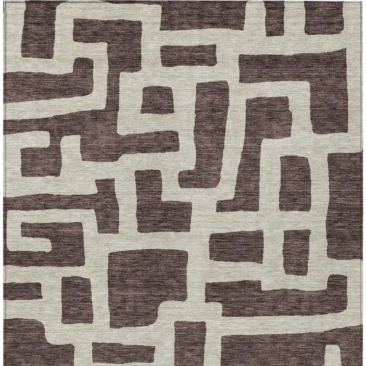 3' X 5' Brown And Beige Abstract Washable Indoor Outdoor Area Rug