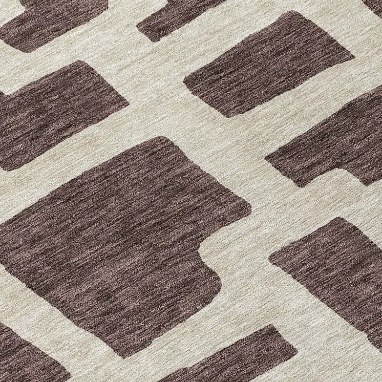 8' Brown And Beige Round Abstract Washable Indoor Outdoor Area Rug