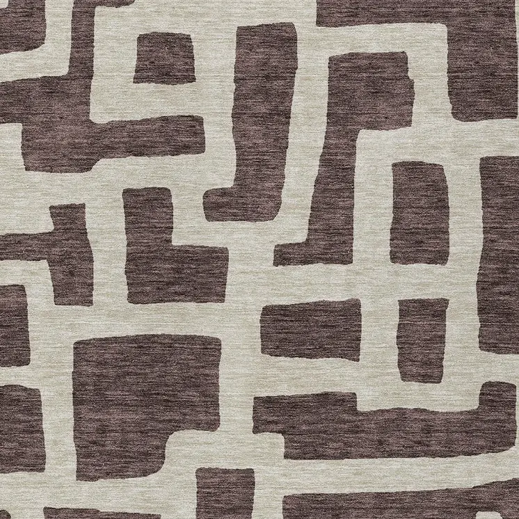 8' X 10' Brown And Beige Abstract Washable Indoor Outdoor Area Rug