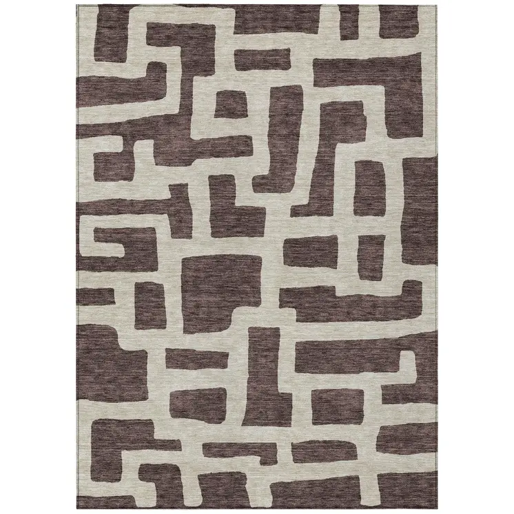 10' X 14' Brown And Beige Abstract Washable Indoor Outdoor Area Rug