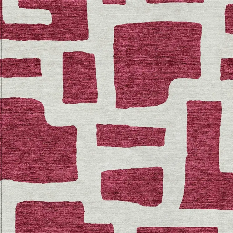 5' X 8' Red And Ivory Abstract Washable Indoor Outdoor Area Rug