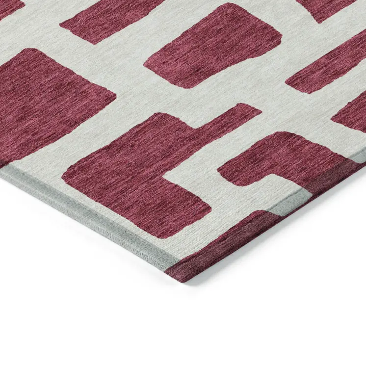 8' X 10' Red And Ivory Abstract Washable Indoor Outdoor Area Rug