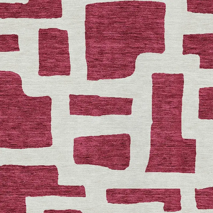8' X 10' Red And Ivory Abstract Washable Indoor Outdoor Area Rug