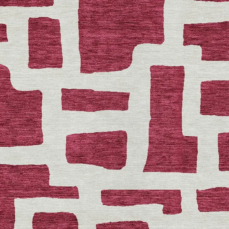 9' X 12' Red And Ivory Abstract Washable Indoor Outdoor Area Rug