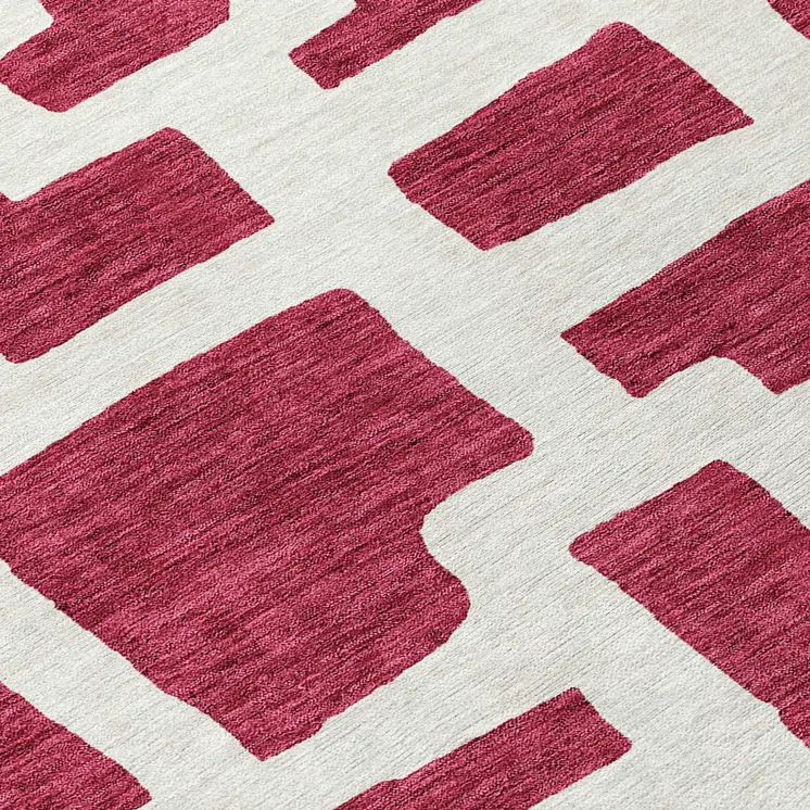 10' X 14' Red And Ivory Abstract Washable Indoor Outdoor Area Rug