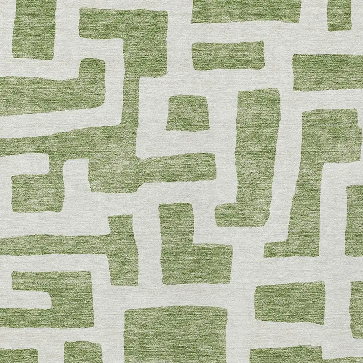 3' X 5' Green And Ivory Abstract Washable Indoor Outdoor Area Rug