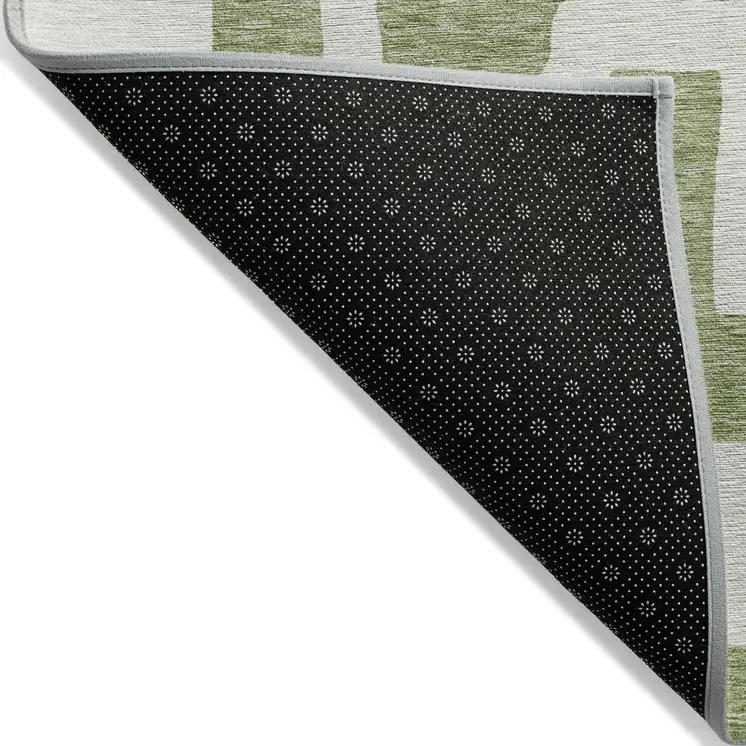 5' X 8' Green And Ivory Abstract Washable Indoor Outdoor Area Rug