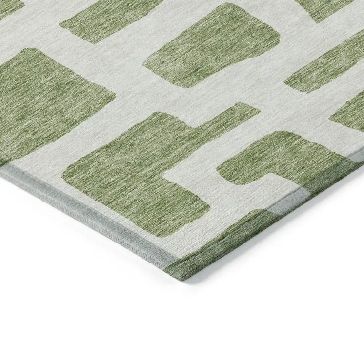 5' X 8' Green And Ivory Abstract Washable Indoor Outdoor Area Rug