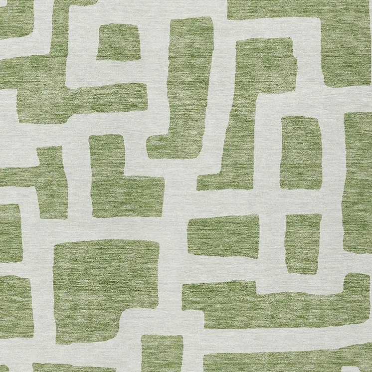 5' X 8' Green And Ivory Abstract Washable Indoor Outdoor Area Rug