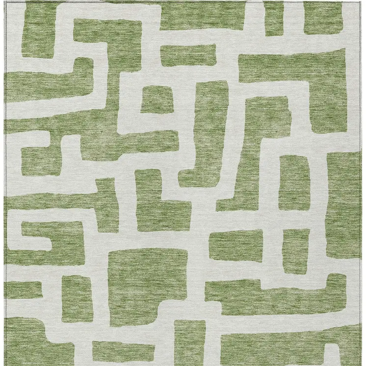 8' X 10' Green And Ivory Abstract Washable Indoor Outdoor Area Rug