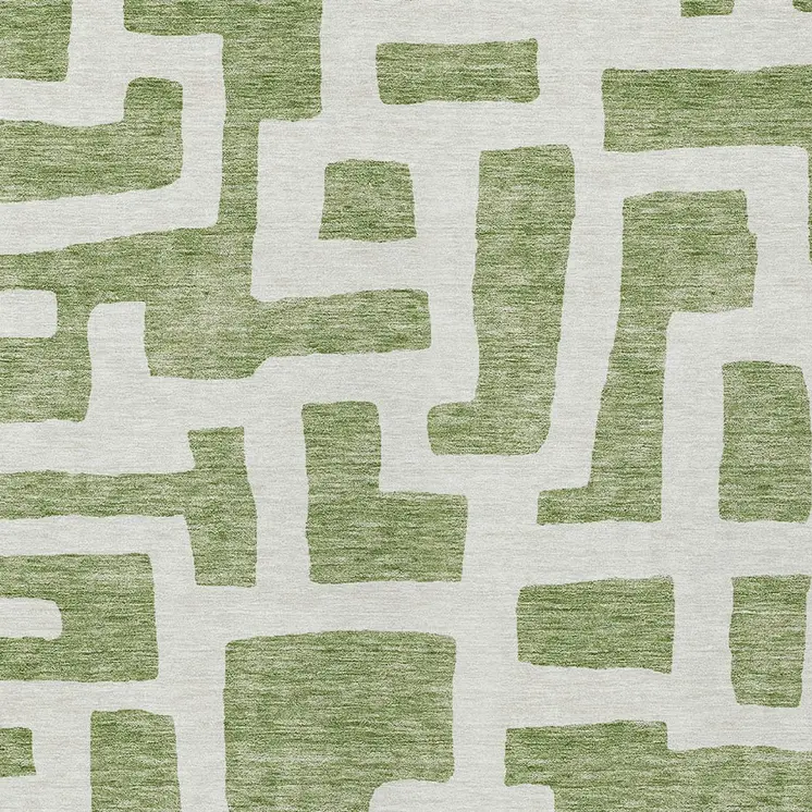 9' X 12' Green And Ivory Abstract Washable Indoor Outdoor Area Rug