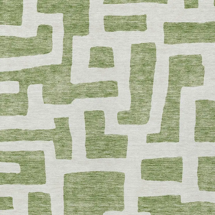 10' X 14' Green And Ivory Abstract Washable Indoor Outdoor Area Rug