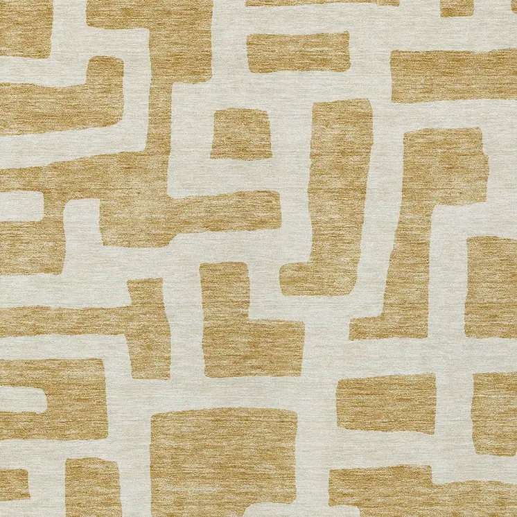 3' X 5' Gold And Ivory Abstract Washable Indoor Outdoor Area Rug