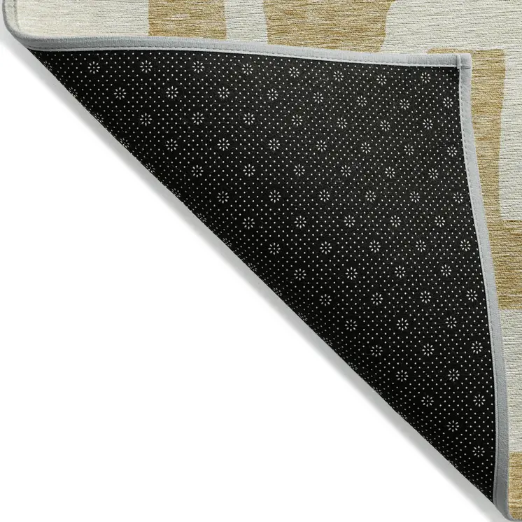 5' X 8' Gold And Ivory Abstract Washable Indoor Outdoor Area Rug
