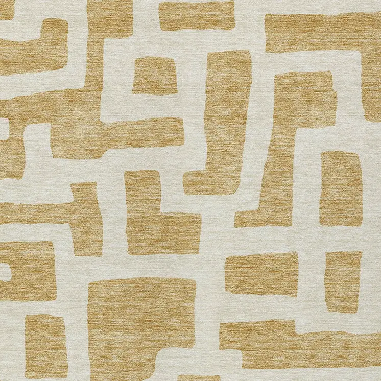 5' X 8' Gold And Ivory Abstract Washable Indoor Outdoor Area Rug