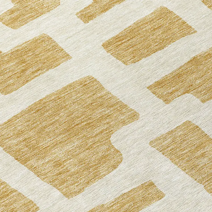 8' Gold And Ivory Round Abstract Washable Indoor Outdoor Area Rug