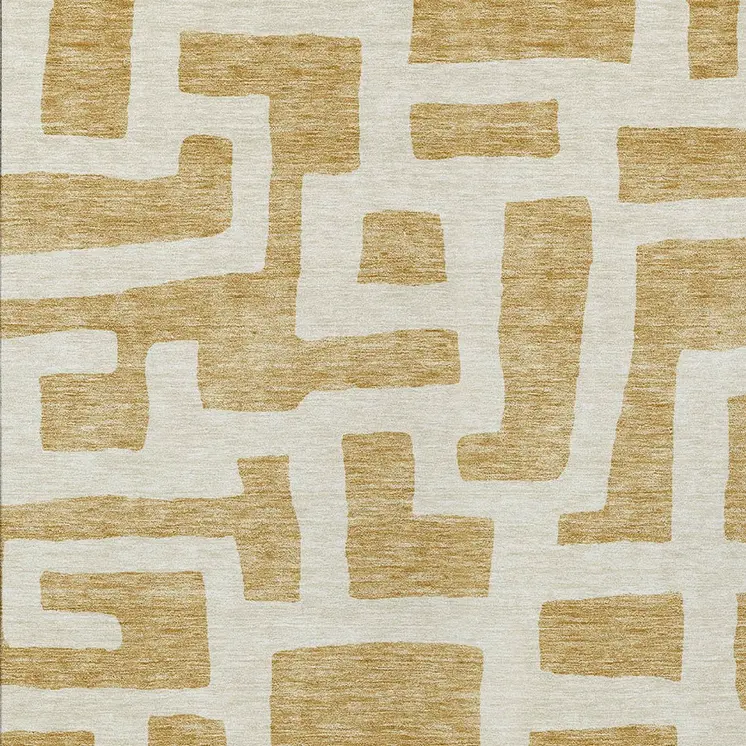 10' X 14' Gold And Ivory Abstract Washable Indoor Outdoor Area Rug
