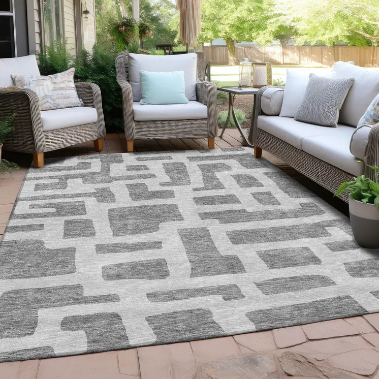 5' X 8' Gray And Ivory Abstract Washable Indoor Outdoor Area Rug