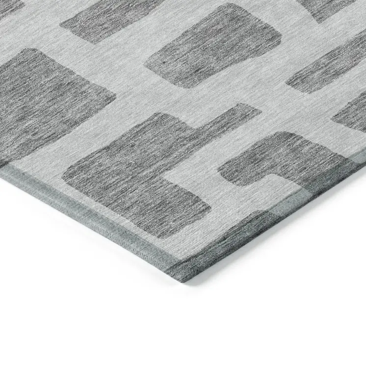 5' X 8' Gray And Ivory Abstract Washable Indoor Outdoor Area Rug