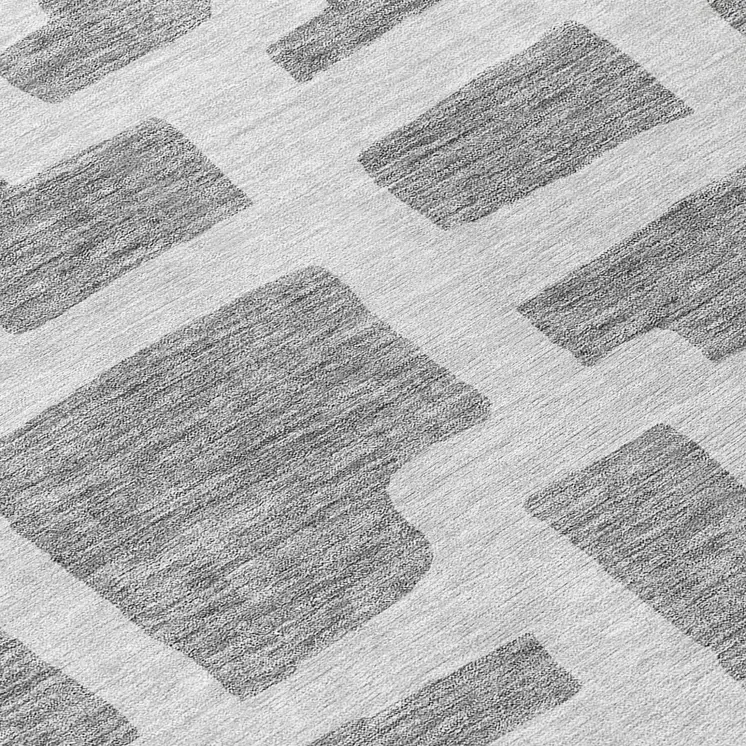 8' Gray And Ivory Round Abstract Washable Indoor Outdoor Area Rug