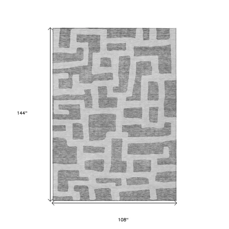 9' X 12' Gray And Ivory Abstract Washable Indoor Outdoor Area Rug
