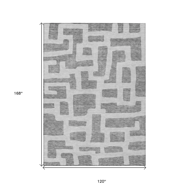 10' X 14' Gray And Ivory Abstract Washable Indoor Outdoor Area Rug