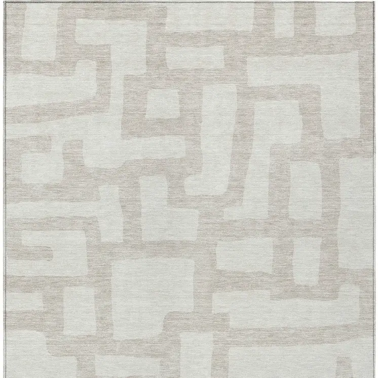 8' X 10' Ivory And Beige Abstract Washable Indoor Outdoor Area Rug