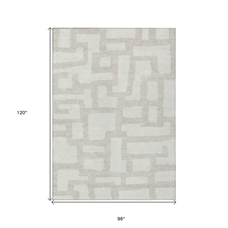 8' X 10' Ivory And Beige Abstract Washable Indoor Outdoor Area Rug