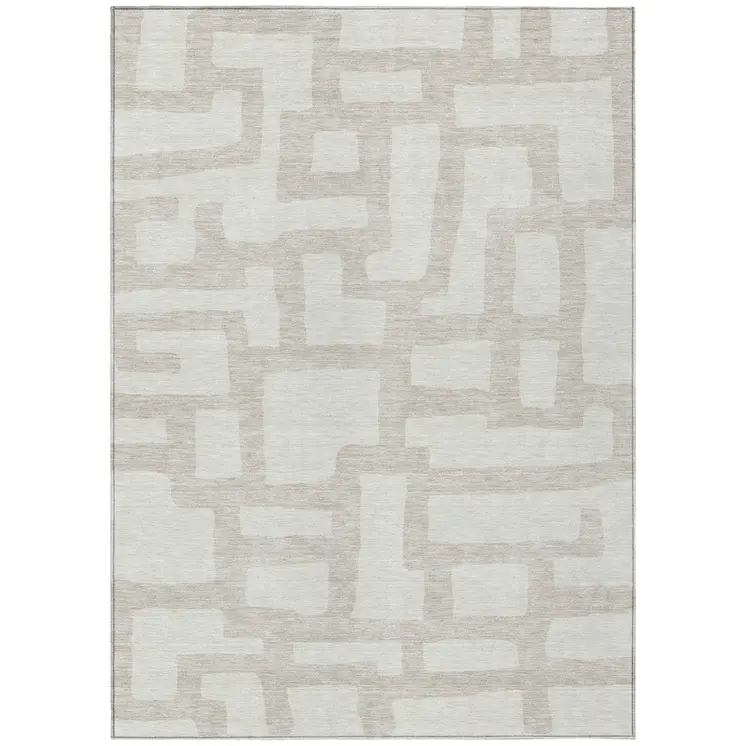 10' X 14' Ivory And Beige Abstract Washable Indoor Outdoor Area Rug